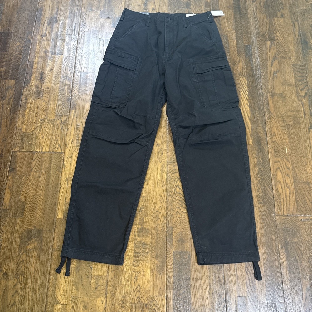 GAP Cargo Pants Mens 32x32 Black Utility Carpenter Loose Fit Drawstring Cuff NEW